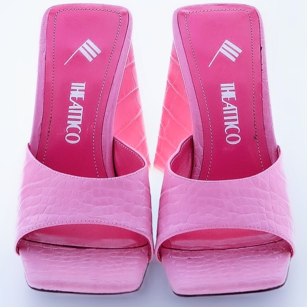 The Attico Bubblegum Pink Quilted Square-Toe Mules